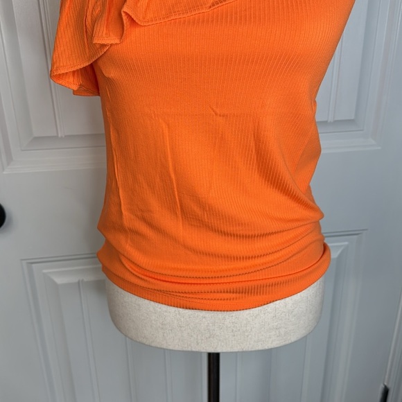 Loft Ruffle Ribbed One Shoulder Tank Top Sz M Orange - Picture 4 of 10